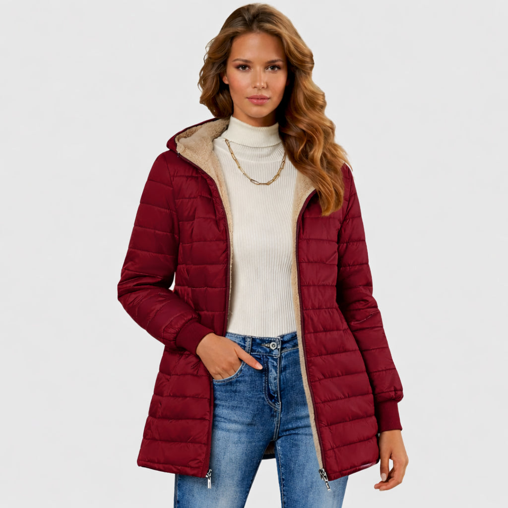 Felicity | Women's Lightweight Casual Cozy Sherpa-Lined winter Jacket — Red