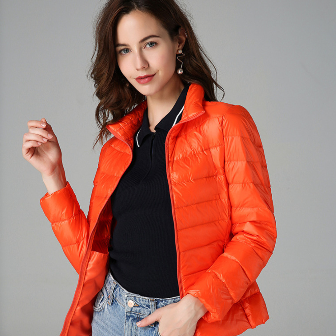 Fencine | Women's Packable Down Jacket – Ultra-Light Puffer Jacket — Orange
