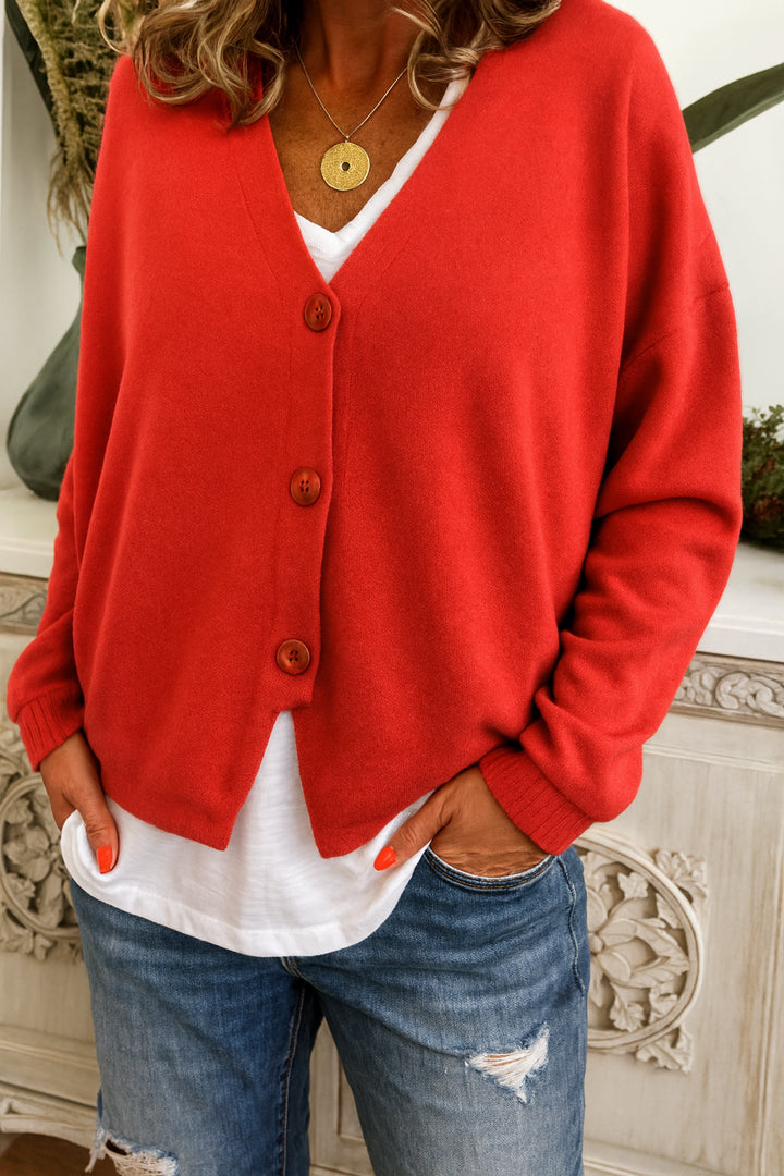 Fenina | Women's Knit Cozy Warm Cardigan for Effortless Layering Sweaters — Red
