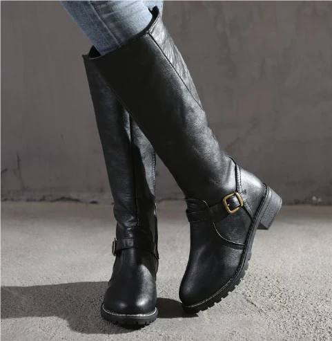 Fenlia | Women's Knee High Boots Flat Heel Buckle Strap Everyday Wear