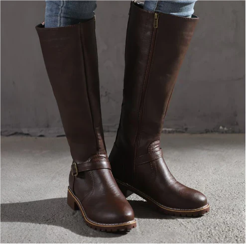 Fenlia | Women's Knee High Boots Flat Heel Buckle Strap Everyday Wear