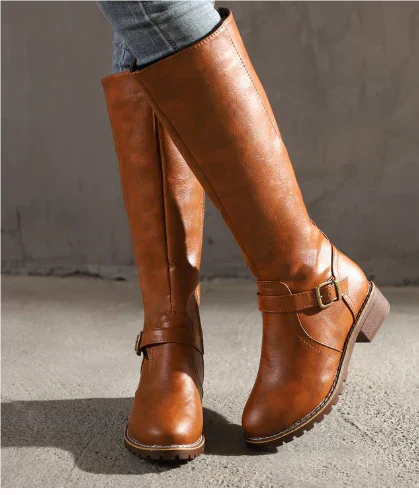 Fenlia | Women's Knee High Boots Flat Heel Buckle Strap Everyday Wear