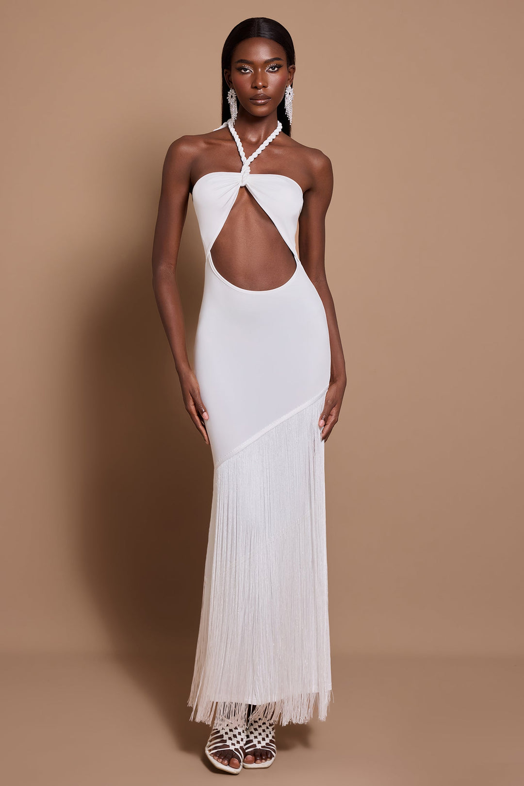 Fenlise — Halter Neck Cut-Out Tassel Maxi