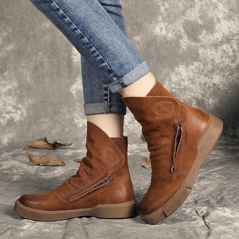 Fennsia | Women's Side-Zip Cowhide Leather Boots