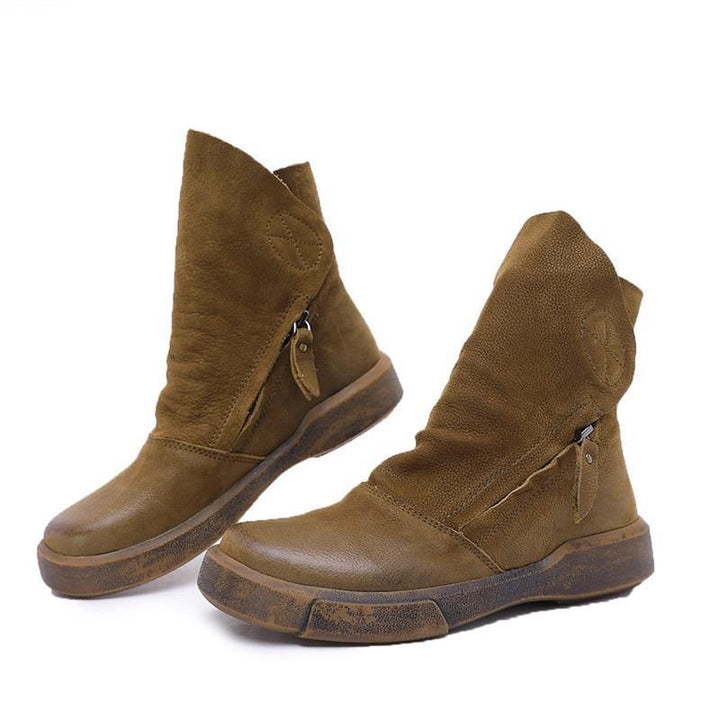 Fennsia | Women's Side-Zip Cowhide Leather Boots
