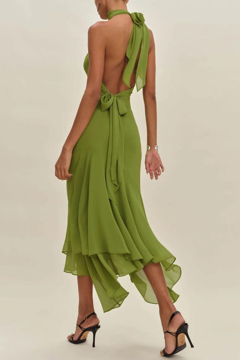 Fenwynn — Chiffon Ruffle Tie-Up Maxi