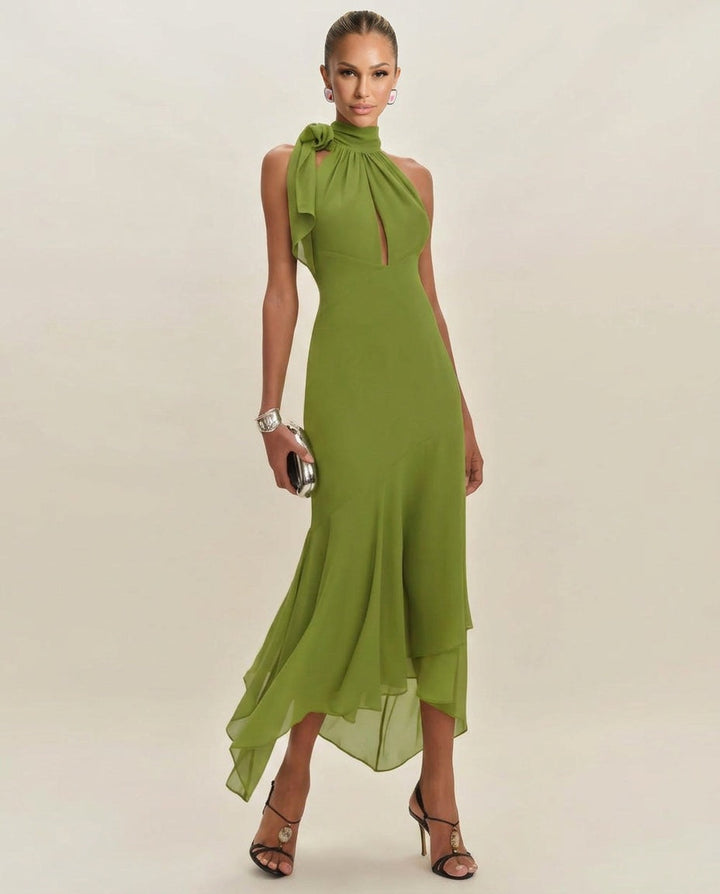 Fenwynn — Chiffon Ruffle Tie-Up Maxi