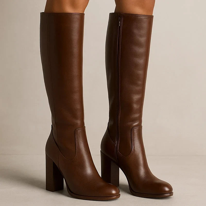 Ferelique | Women's Refined Knee High Stacked Block Heel Boots — 2