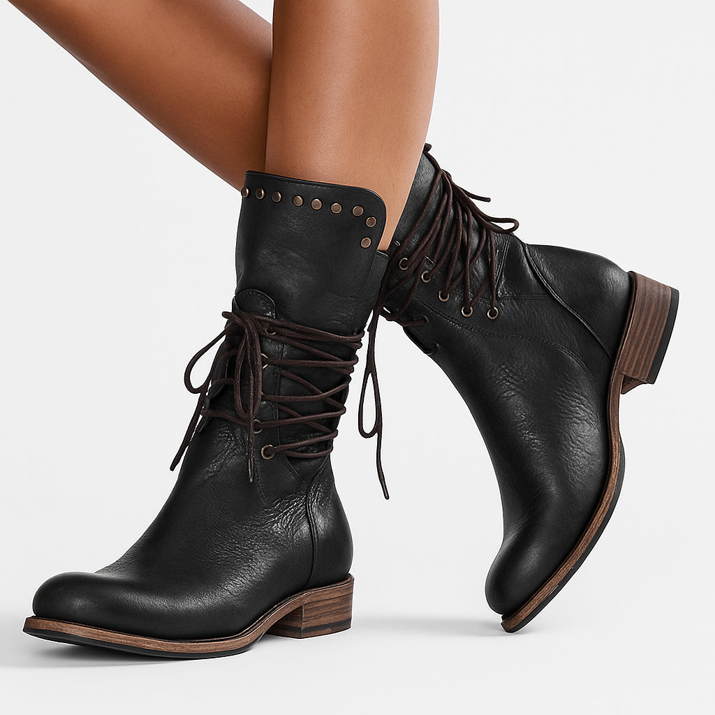 Ferelura | Women's Lace Up Mid Calf Boots — 2