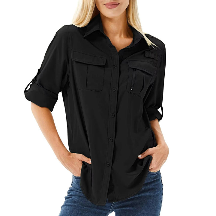 Fioetta | Women's Button-Up Casual UPF 50 Long Sleeve Hiking Outdoor Shirt — Black
