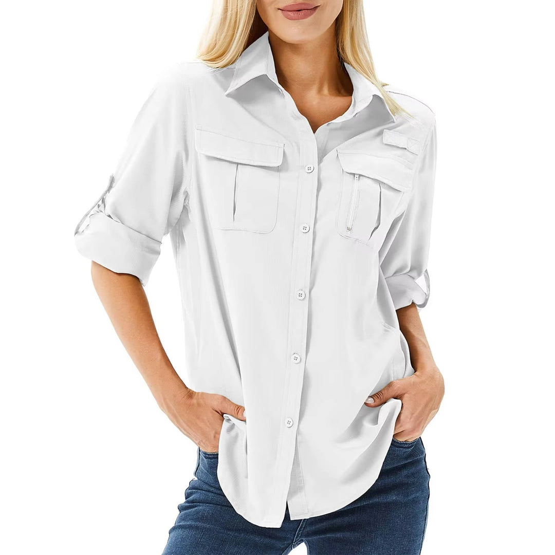 Fioetta | Women's Button-Up Casual UPF 50 Long Sleeve Hiking Outdoor Shirt — White