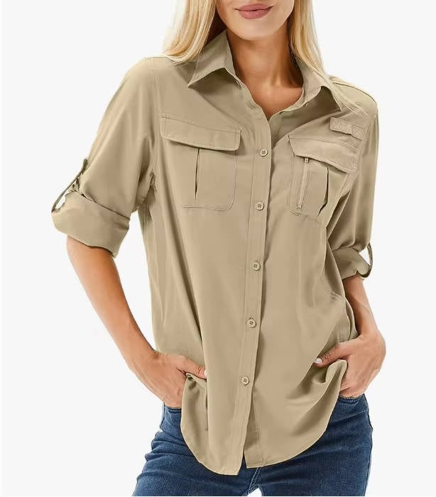 Fioetta | Women's Button-Up Casual UPF 50 Long Sleeve Hiking Outdoor Shirt — Yellow