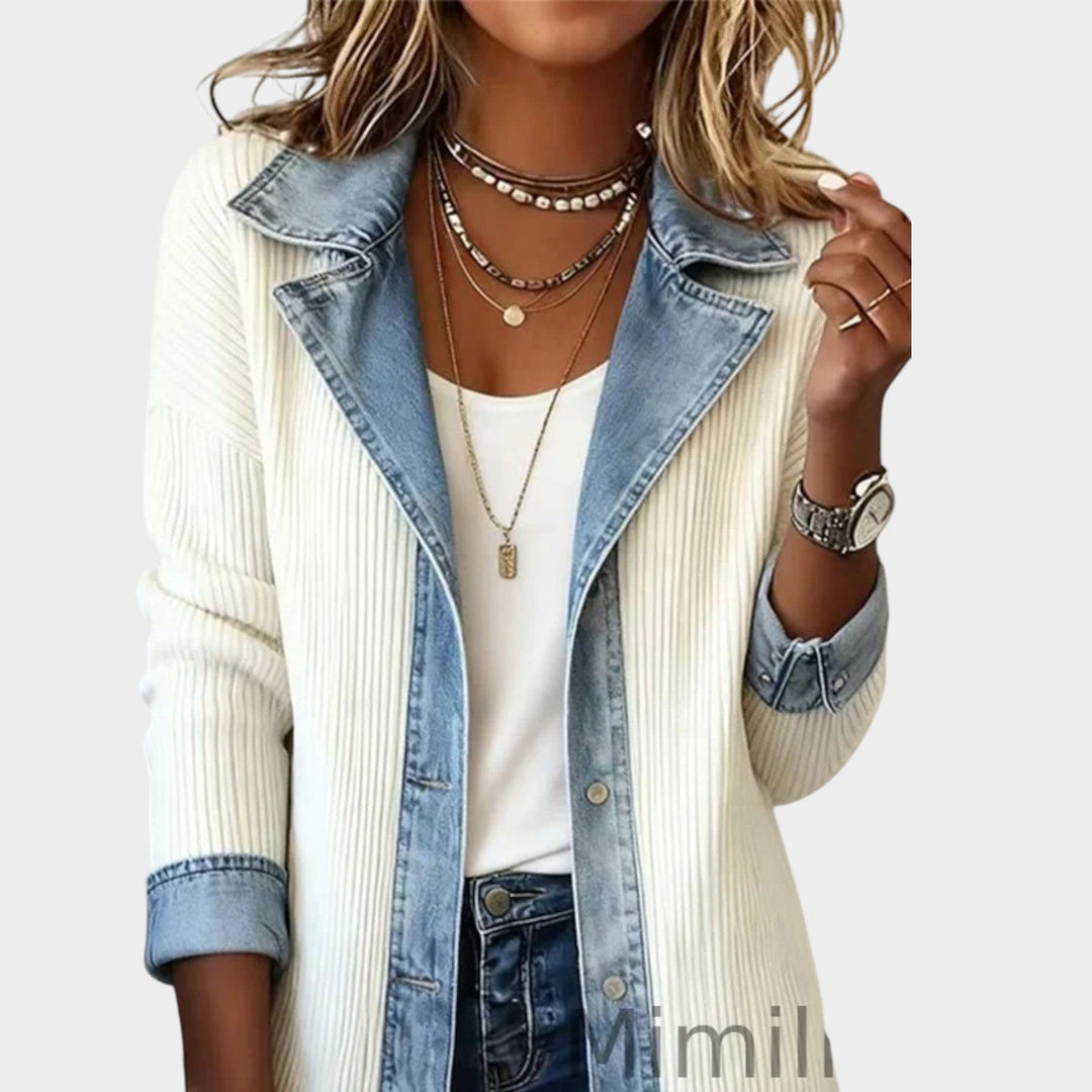 Fiooura | Women's Cozy Knit Cardigan Button Front Denim Ribbed — 2