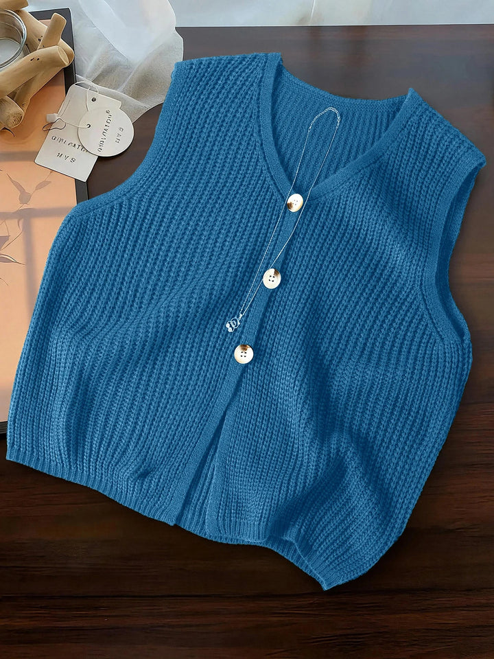 Fiovanne | Women's Knit Cozy Cardigan Sweater V-Neck Vest Single Breasted Sleeveless Casual Commute Tops — Blue