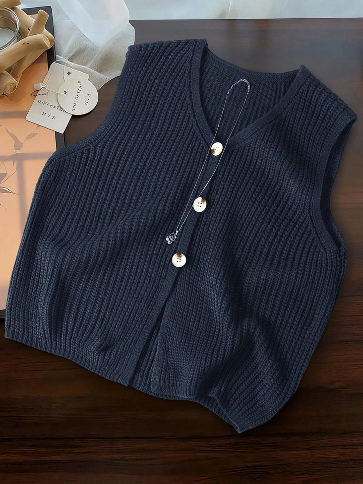 Fiovanne | Women's Knit Cozy Cardigan Sweater V-Neck Vest Single Breasted Sleeveless Casual Commute Tops — 1
