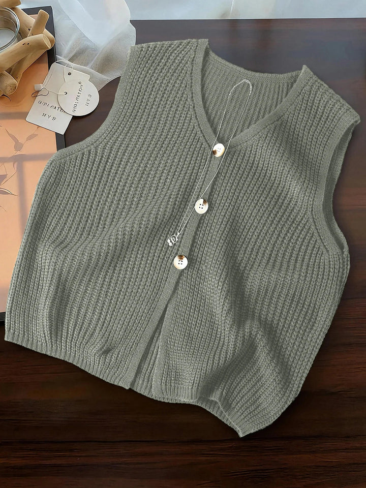 Fiovanne | Women's Knit Cozy Cardigan Sweater V-Neck Vest Single Breasted Sleeveless Casual Commute Tops — Light Grey