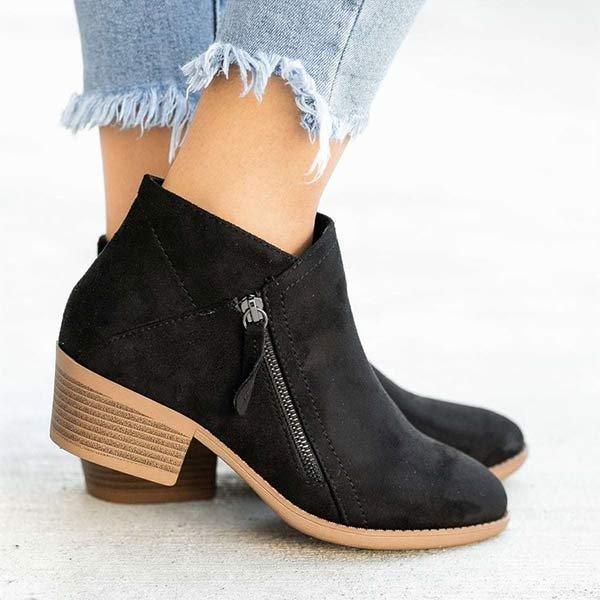 Florentina | Women's Western Style Knee-High Ankle Block Heel Side Zip Boots — Black