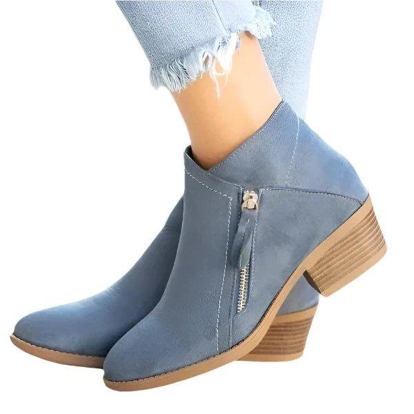 Florentina | Women's Western Style Knee-High Ankle Block Heel Side Zip Boots — Blue