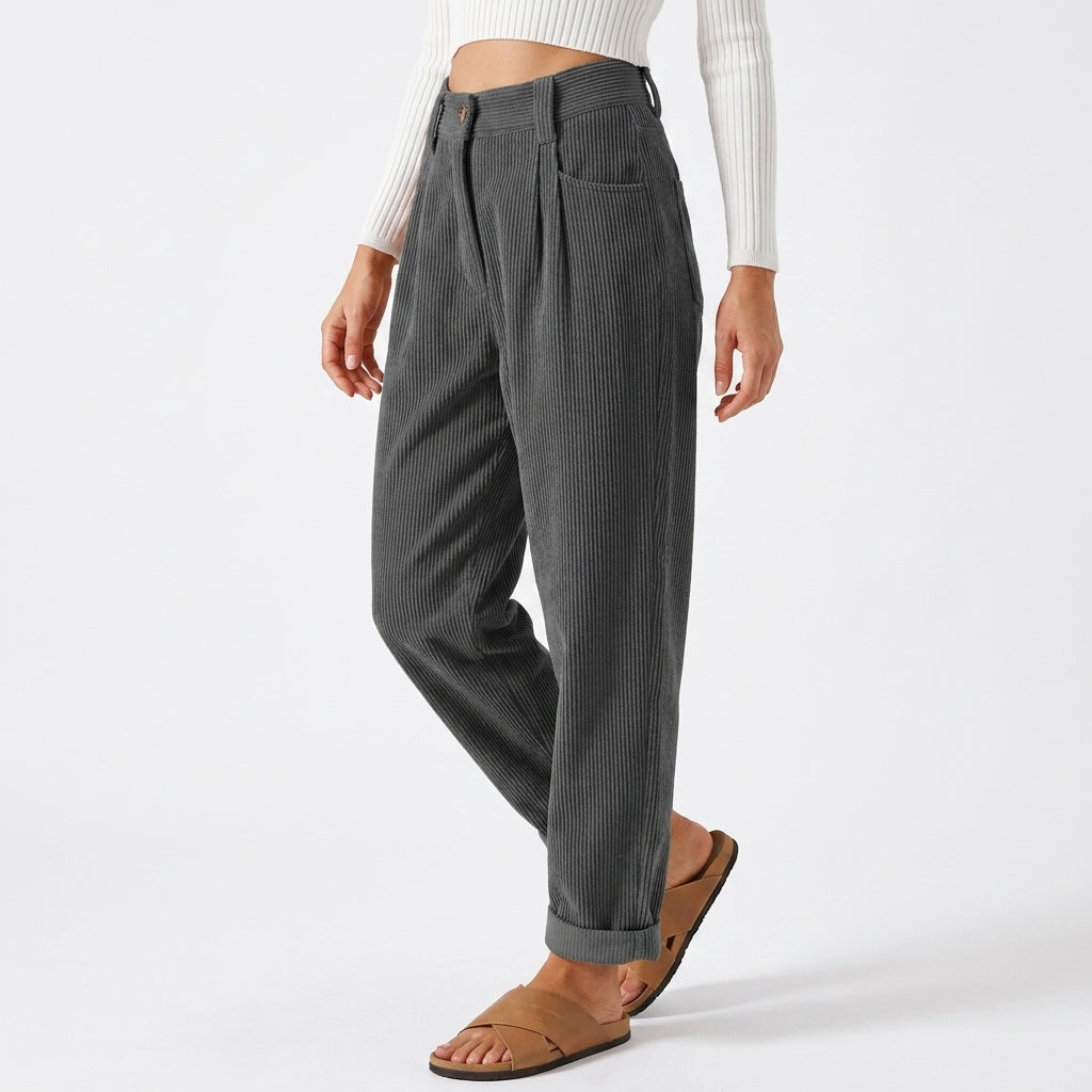 Flornalde | Women's Wide-Leg Tailored Pleated Corduroy Trousers — 1