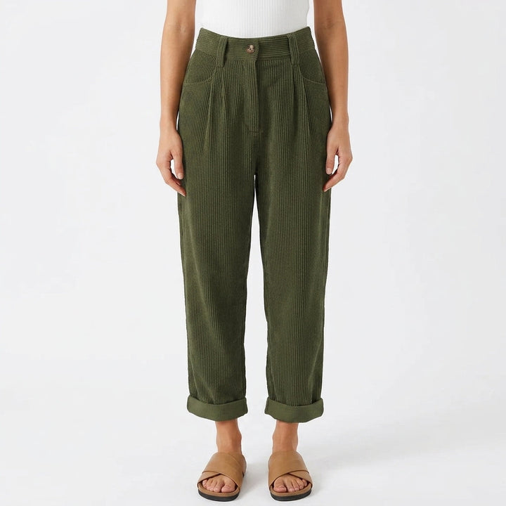 Flornalde | Women's Wide-Leg Tailored Pleated Corduroy Trousers — Green