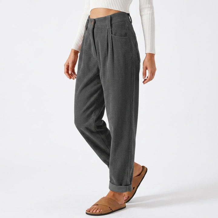 Flornalde | Women's Wide-Leg Tailored Pleated Corduroy Trousers — Grey