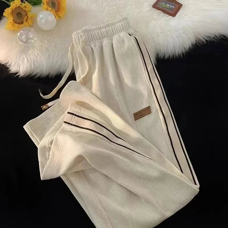 Flornique | Women's Tailored Striped Wide Leg Corduroy Pants — Apricot