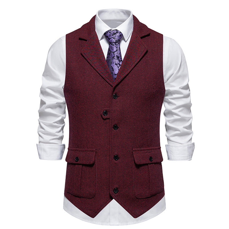 Office-ready vest on plain gray background studio.