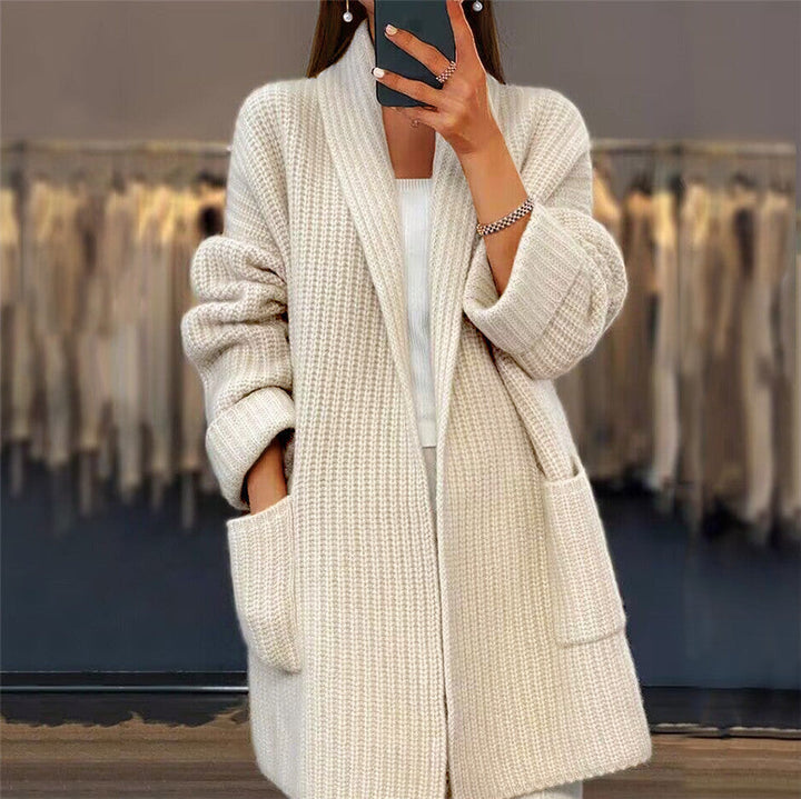 Francesca | Women's Cozy Open Front Knit Pockets Sweaters — Cream