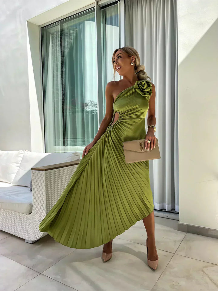 Female model in a soft floral dress styled for brunch and casual occas