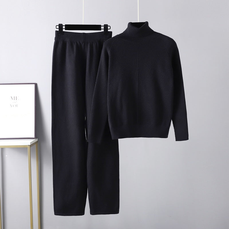 Galiadora | Women's Matching Complete Two-Piece Cable Knit Lounge Set — Black