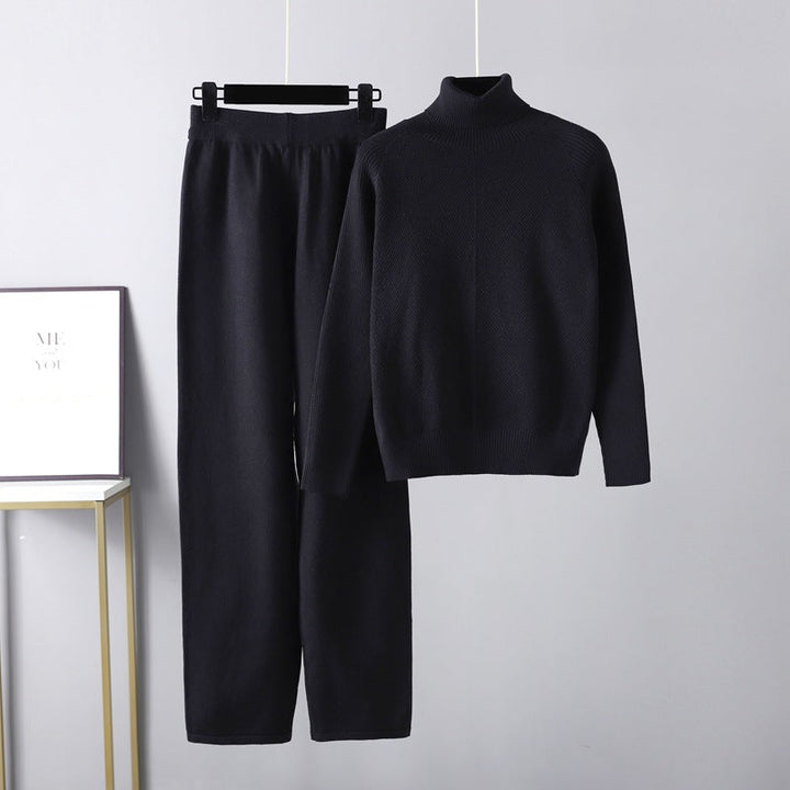 Galiadora | Women's Matching Complete Two-Piece Cable Knit Lounge Set — Black