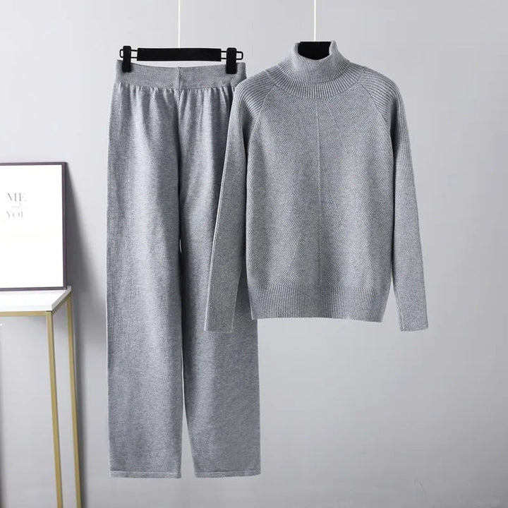 Galiadora | Women's Matching Complete Two-Piece Cable Knit Lounge Set — Gray