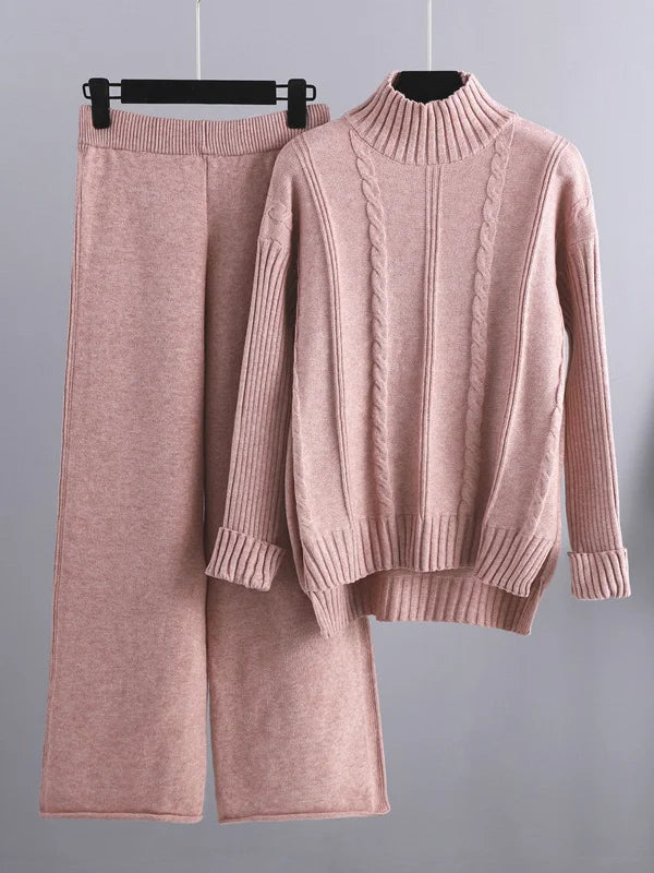 Galiadora | Women's Matching Complete Two-Piece Cable Knit Lounge Set — Pink