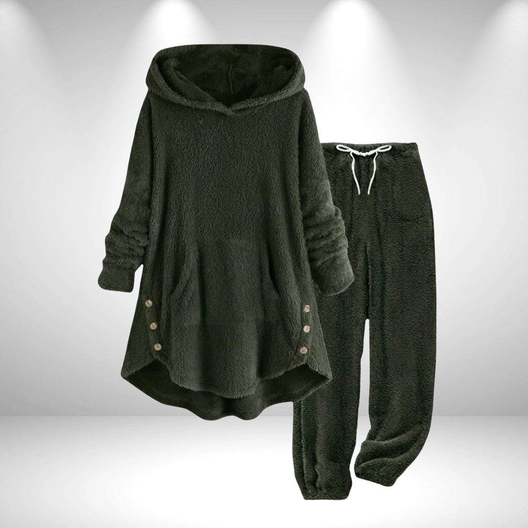 Galiaolde | Women's Casual Stretch Fleece Hoodie Tunic Lounge Set — Army Green