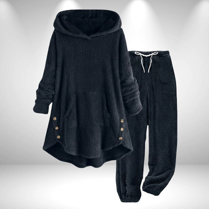 Galiaolde | Women's Casual Stretch Fleece Hoodie Tunic Lounge Set — Black