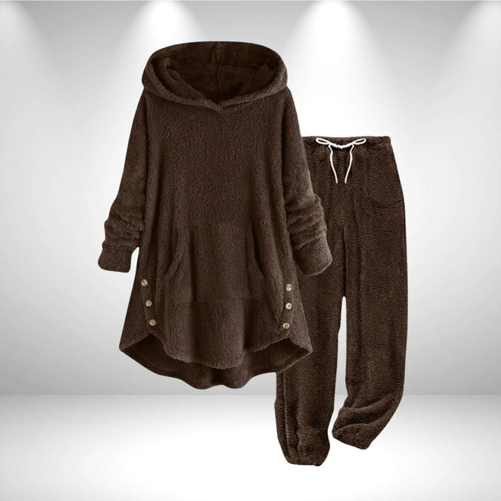 Galiaolde | Women's Casual Stretch Fleece Hoodie Tunic Lounge Set — Brown