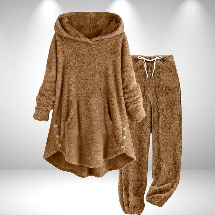 Galiaolde | Women's Casual Stretch Fleece Hoodie Tunic Lounge Set — Camel