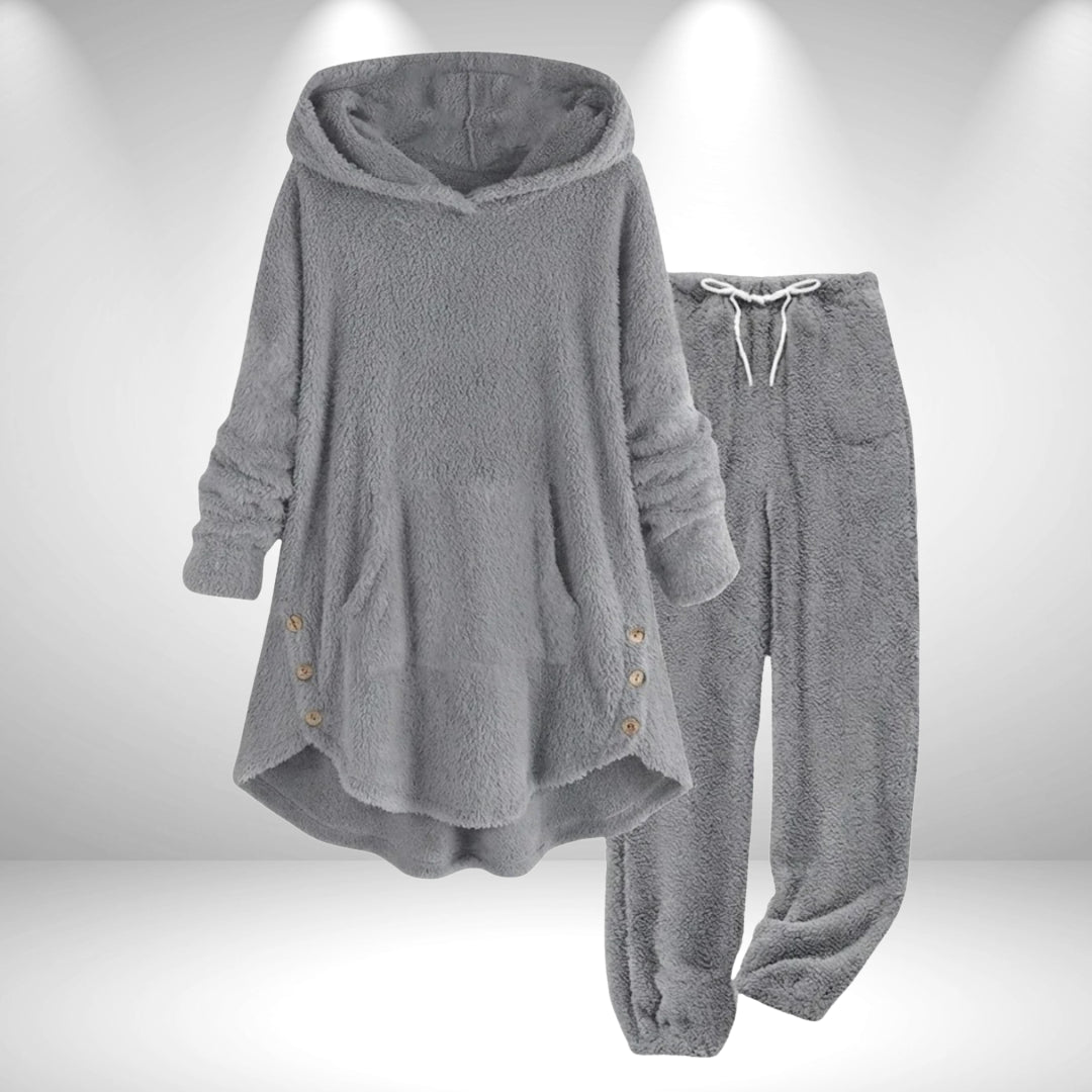Galiaolde | Women's Casual Stretch Fleece Hoodie Tunic Lounge Set — Light Gray