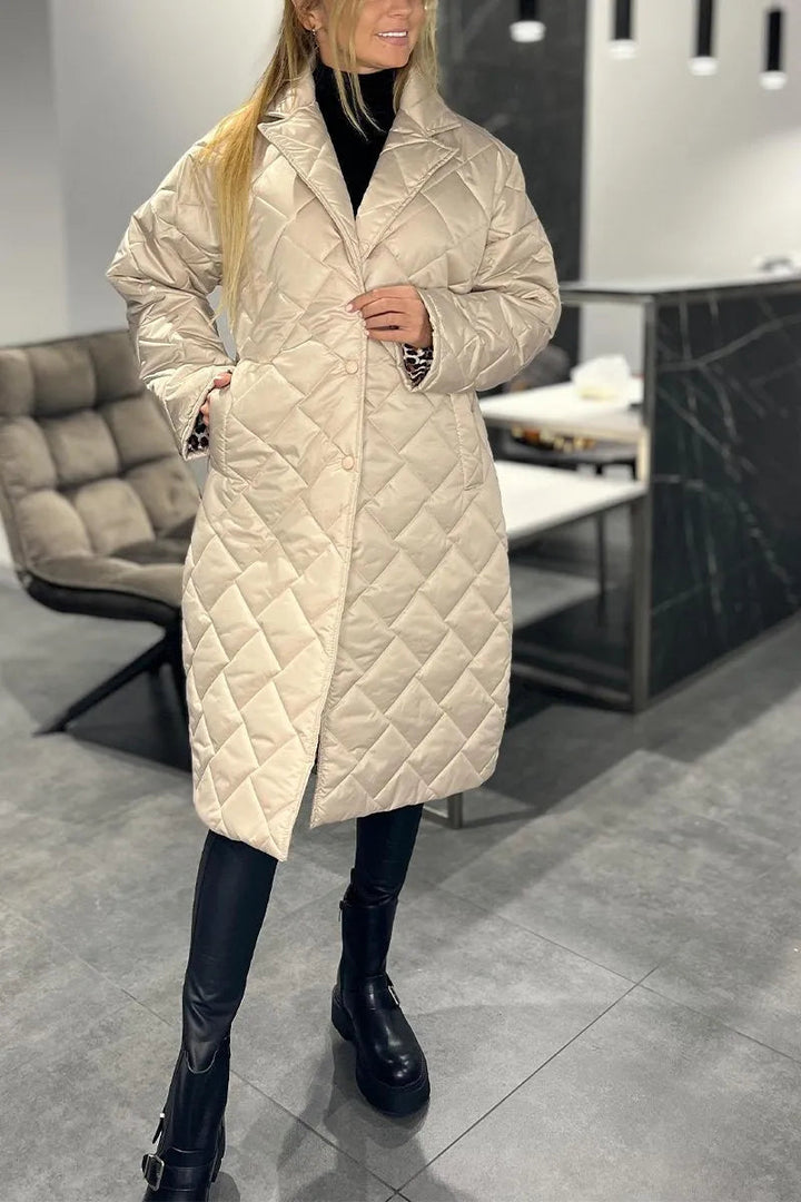 Galiaoura | Women's Casual Stretch Reversible Quilted Coat with Leopard Print Lining Tops — Beige