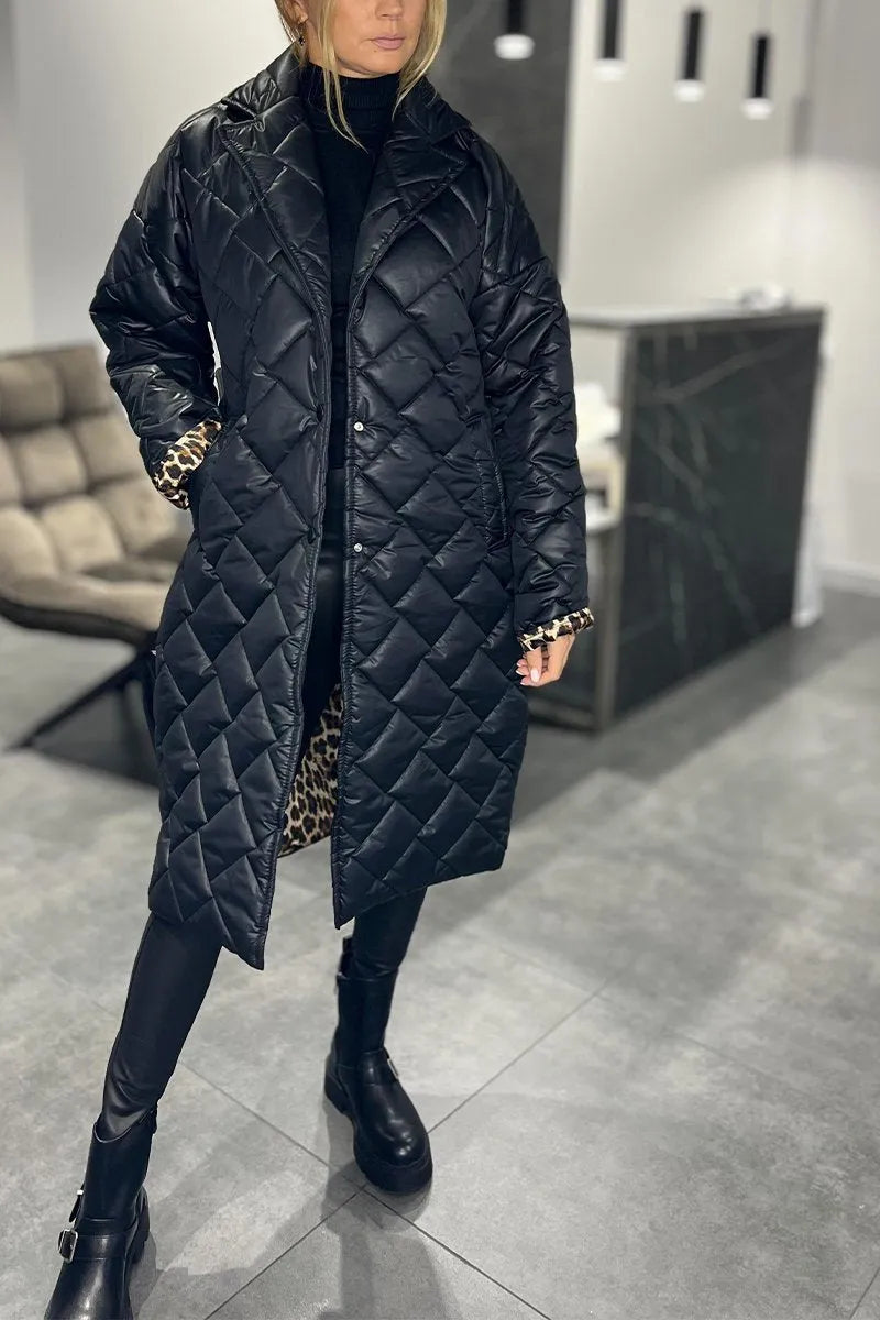 Galiaoura | Women's Casual Stretch Reversible Quilted Coat with Leopard Print Lining Tops — 1