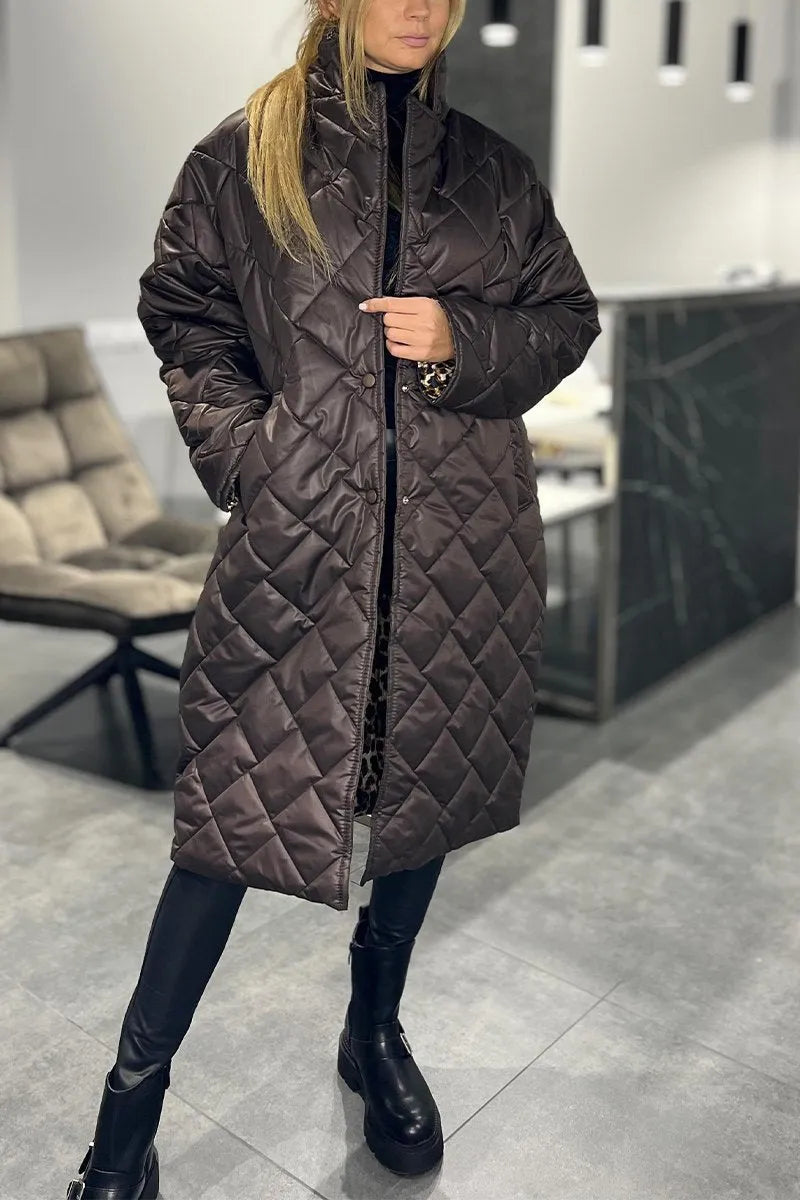 Galiaoura | Women's Casual Stretch Reversible Quilted Coat with Leopard Print Lining Tops — Brown