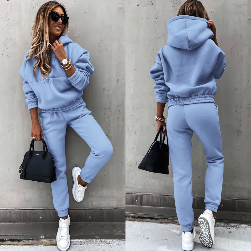 Galindique | Women's Matching Fleece Hoodie Two Piece Set with Drawstring Hood Kangaroo Pocket Relaxed Jogger Casual Style — 2