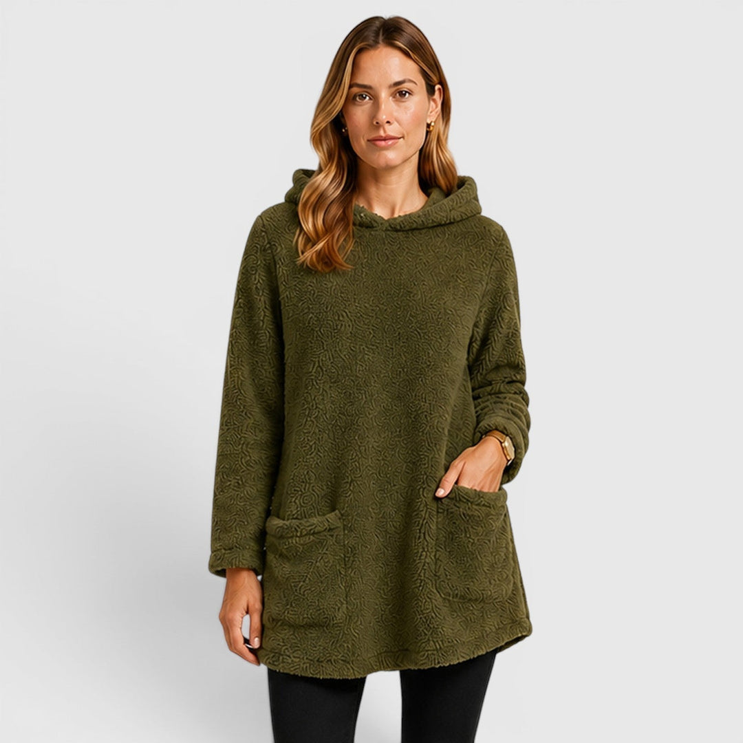 Garnetissa | Women's Casual Stretch Fleece Hoodie Tunic Top — Army Green