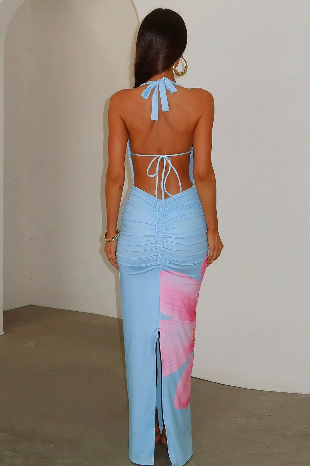 Giadora — Floral Beaded Tie-Up Swing Collar Maxi