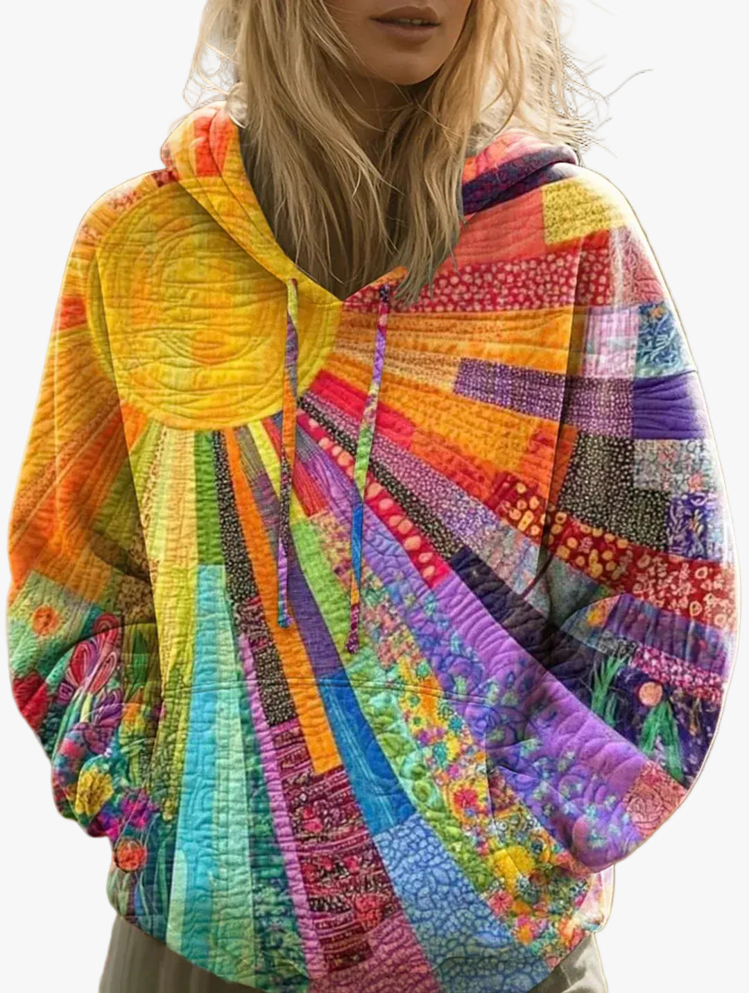Giselvaine | Women's Stretch Casual Quilted Hoodie with Drawstring Hood and Kangaroo Pocket Top — Multicolor
