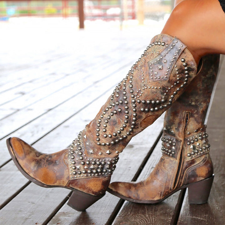 Giselvanne | Women's Vintage-Style Studded Western Boots — 1
