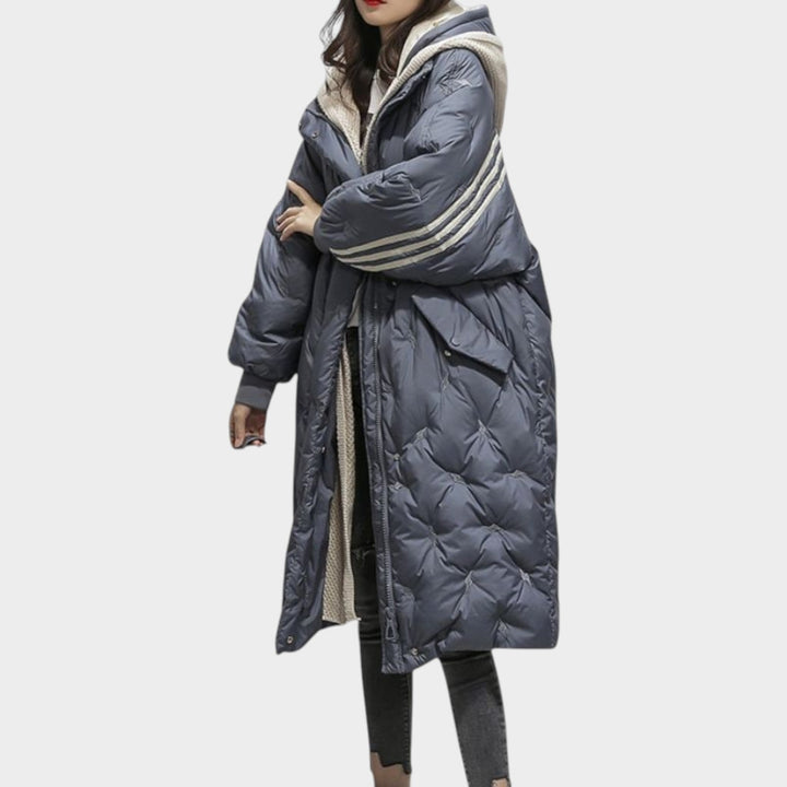 Giselveth | Women's Puffer Coat Quilted Long Line — Blue