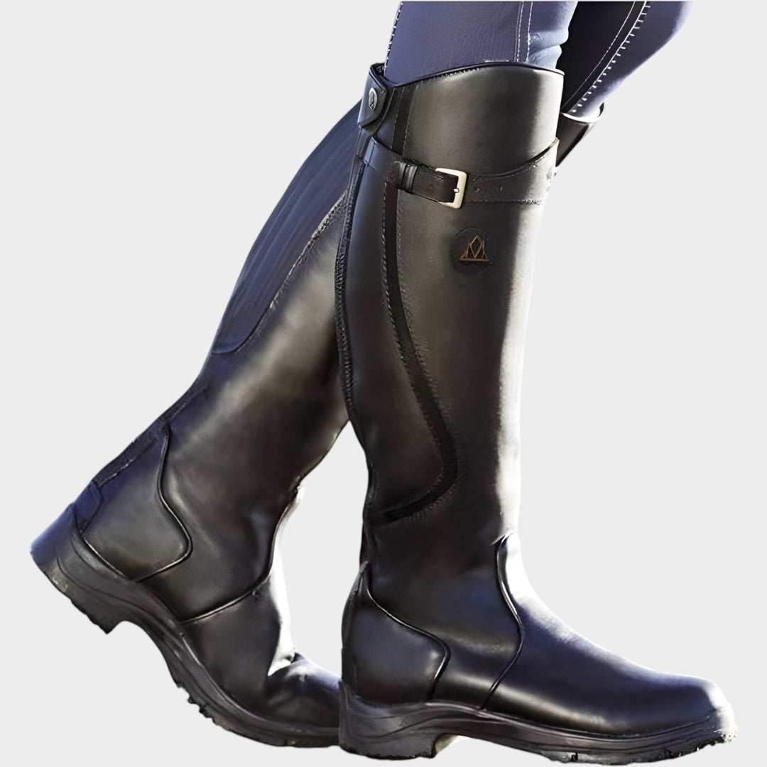 Giselvissa | Women's Leather Knee High Boots Outdoor Waterproof — Black
