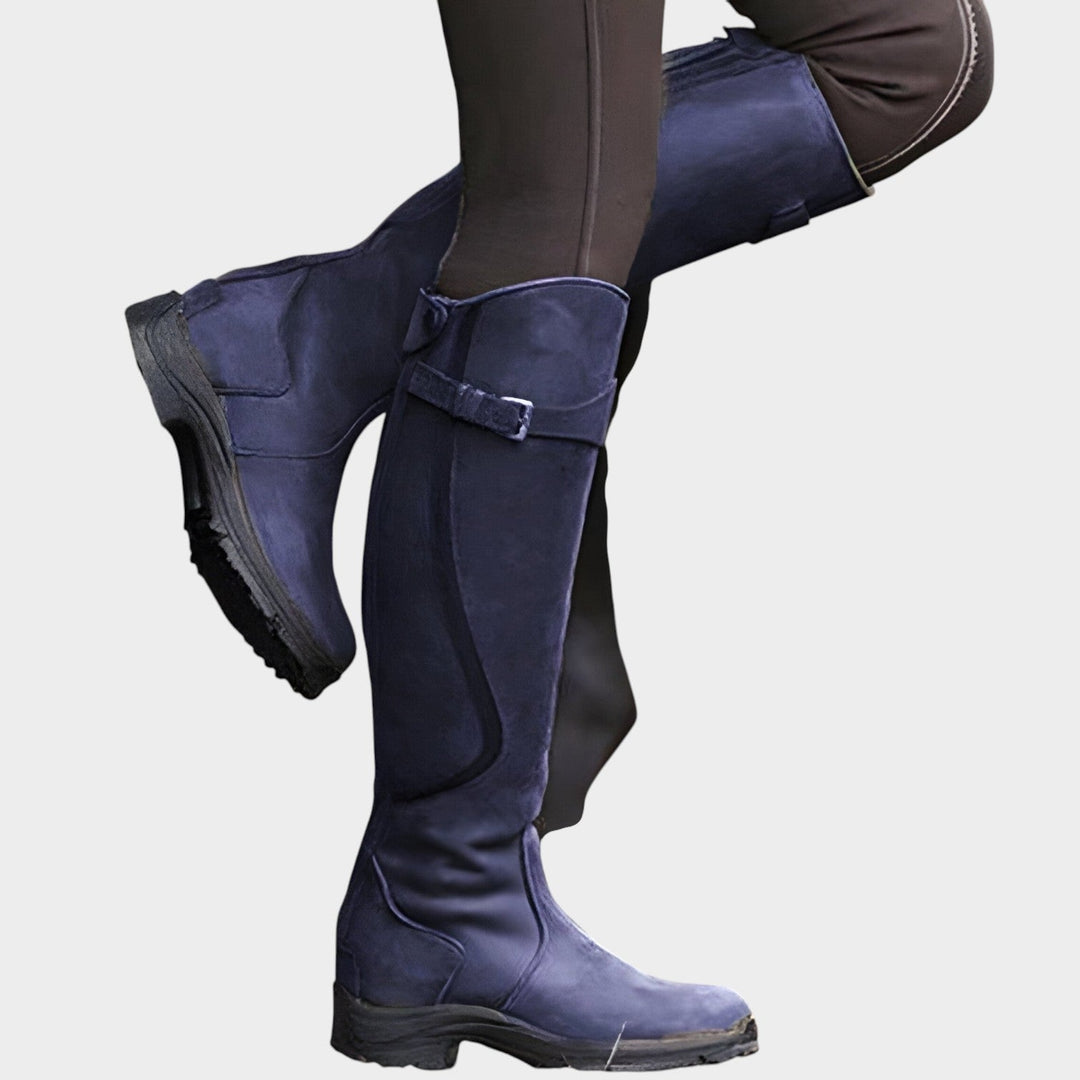 Giselvissa | Women's Leather Knee High Boots Outdoor Waterproof — Blue
