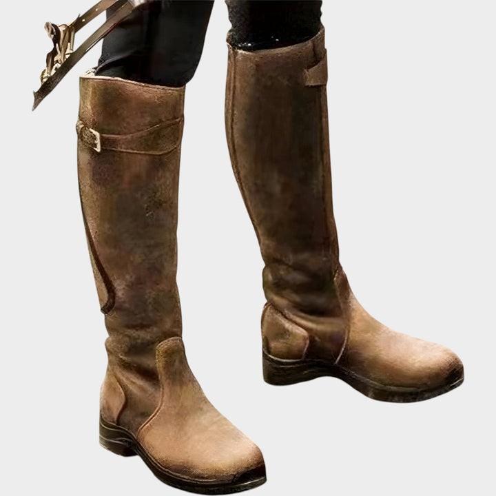 Giselvissa | Women's Leather Knee High Boots Outdoor Waterproof — Brown